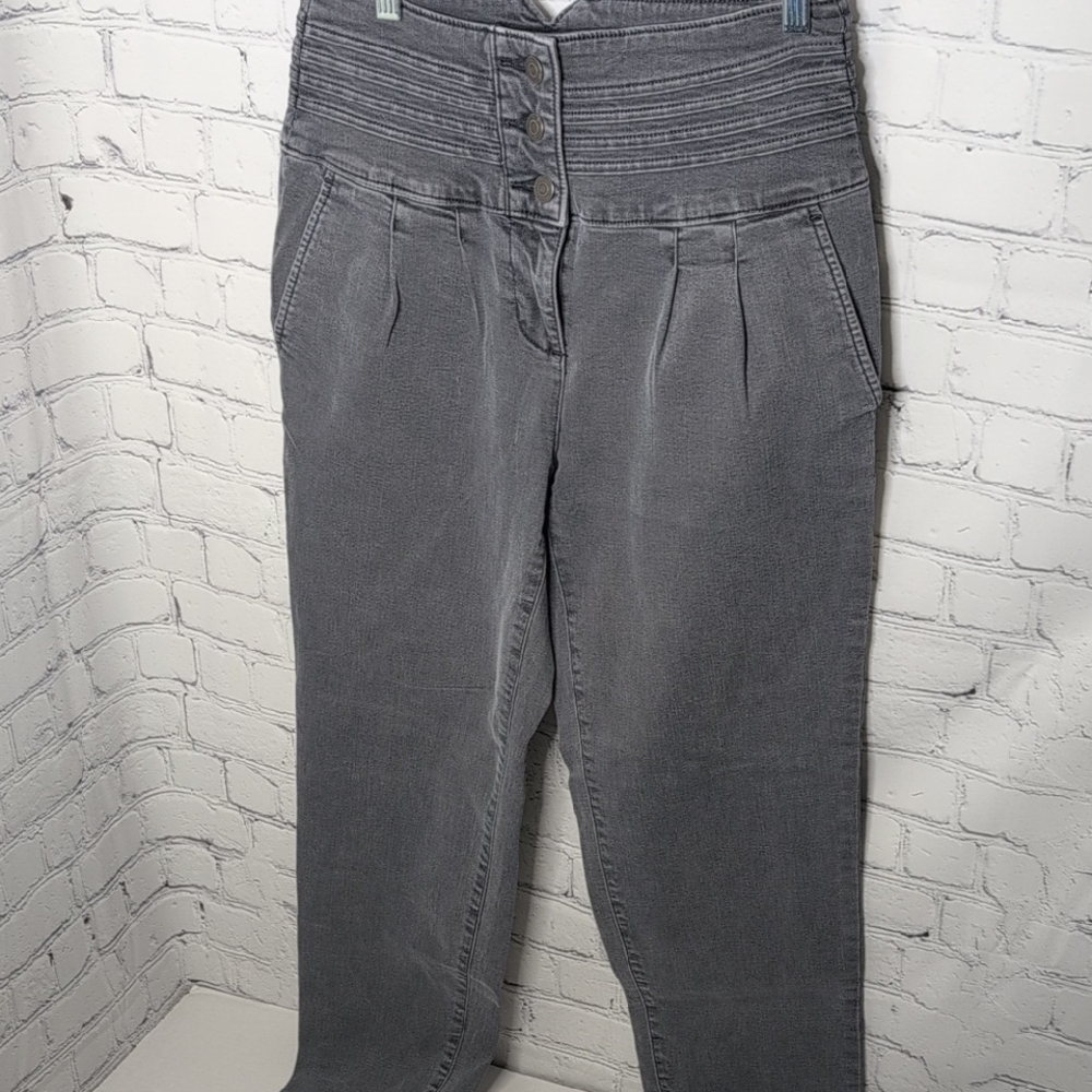 Ryegrass High Waisted Pleated Ankle Mom Jeans Grey